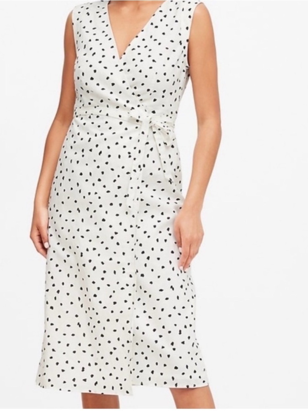 Banana Republic Black White Polka Dot Linen Cotton Wrap Dress - 10